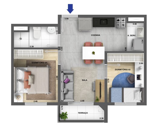 Planta 02 - 2 dorm 36,80m�