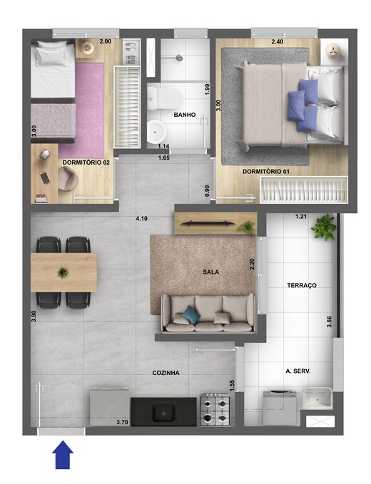 Planta 04 - 2 dorm 42,44m�