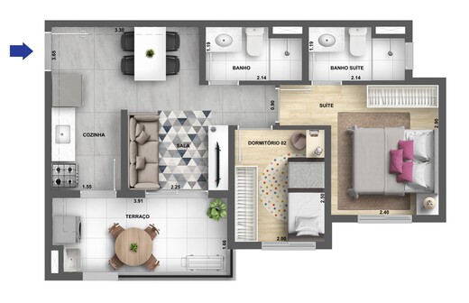 Planta 05 - 2 dorm 44,79m�
