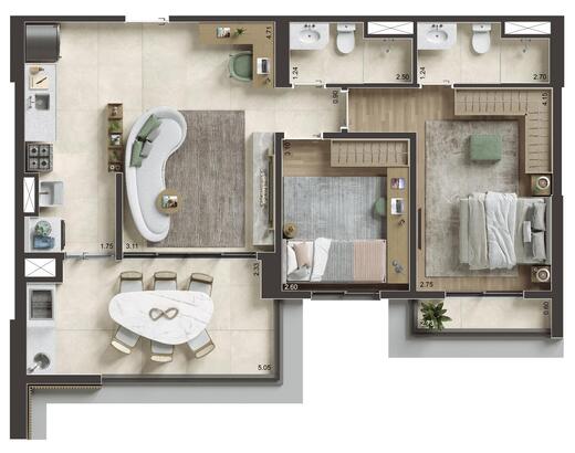 Planta 01 - 2 dorm 75m