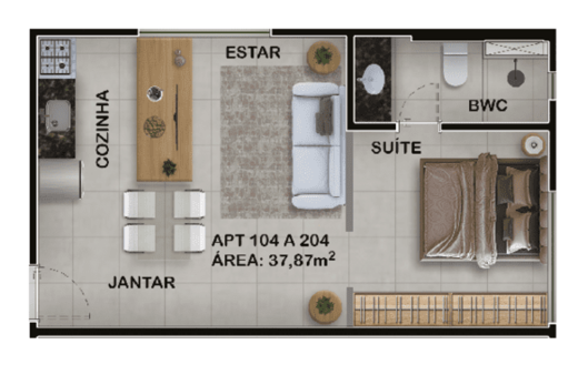 Planta 01 - 1 dorm 38m
