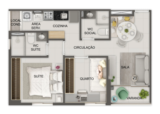 Planta 01 - 2 dorm 44m