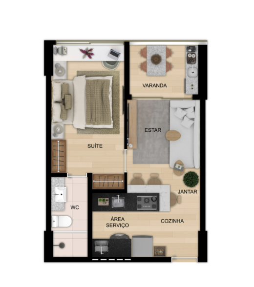 Planta 02 - 1 dorm 37m