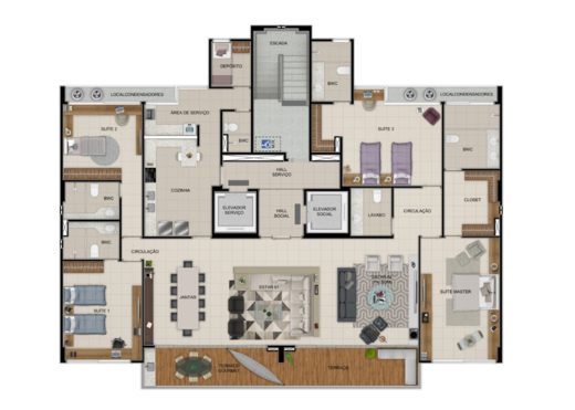 Planta 01 - 4 dorm 244m² - junção