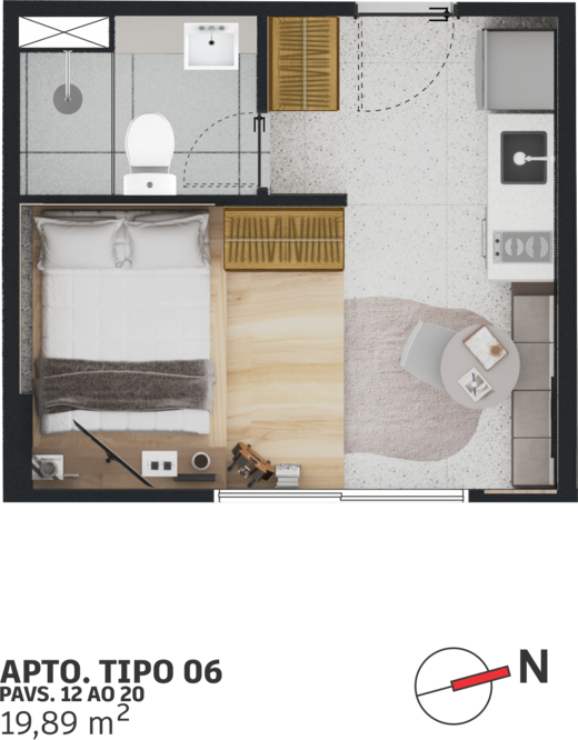 Planta 01 - 1 dorm 19,89m² - studio