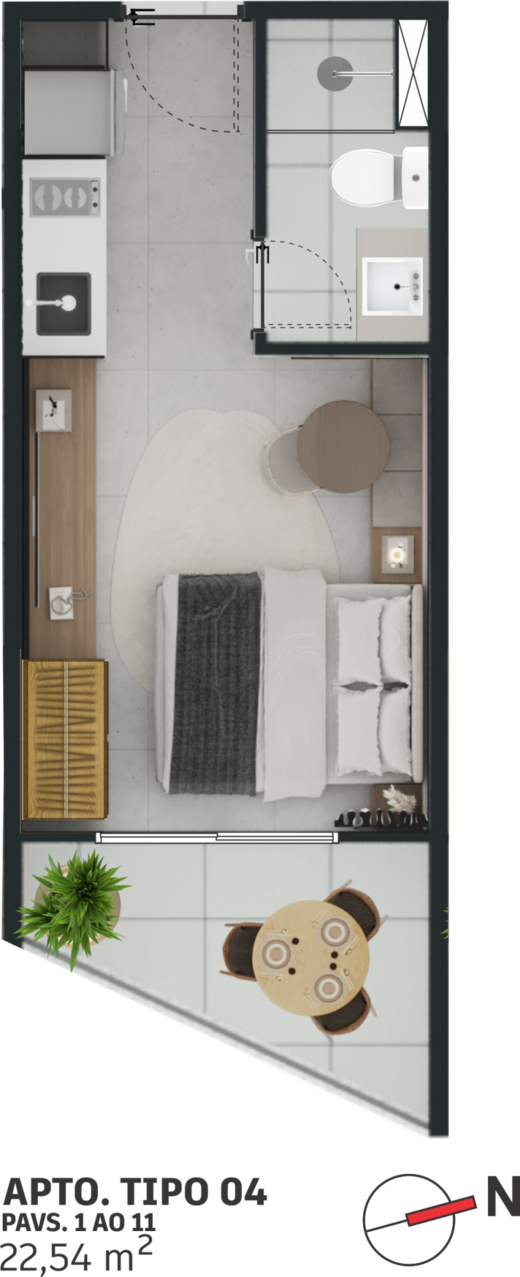 Planta 03 - 1 dorm 22,54m² - studio