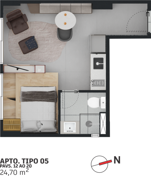 Planta 05 - 1 dorm 24,70m² - studio