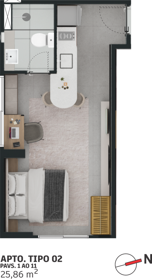 Planta 07 - 1 dorm 25,86m² - studio