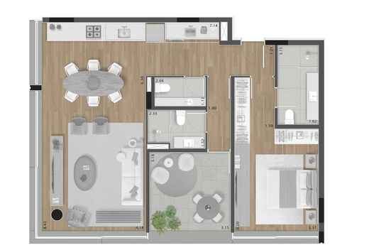 Planta 07 - 1 dorm 101m�