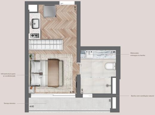 Planta 01 - 1 dorm 25,50m² - studio