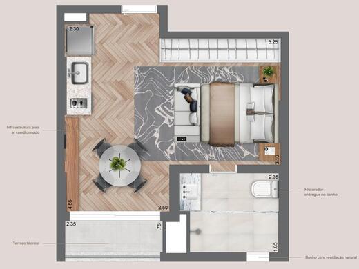 Planta 02 - 1 dorm 32,50m² - studio