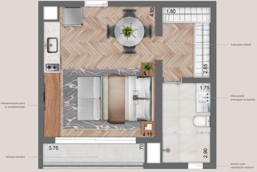 Planta 03 - 1 dorm 39,50m² - studio