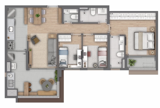 Planta 01 - 3 dorm 93m�