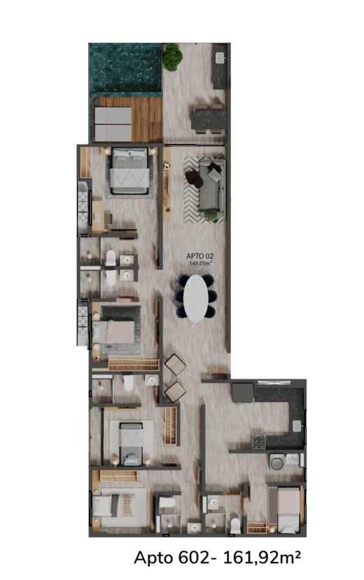 Planta 09 - 4 dorm 161,92m² - penthouse