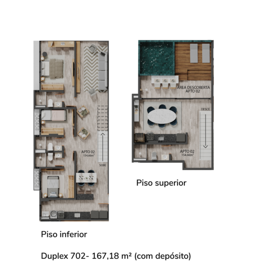 Planta 10 - 3 dorm 167,18m² - duplex