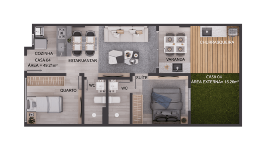 Planta 11 - 2 dorm 64,47m² - garden