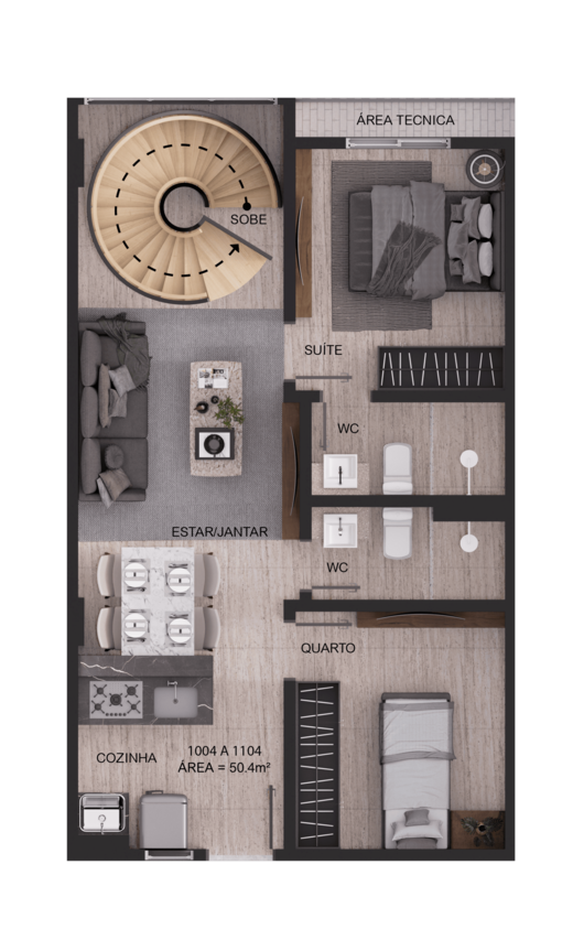 Planta 16 - 2 dorm 102,96m² - duplex - inferior