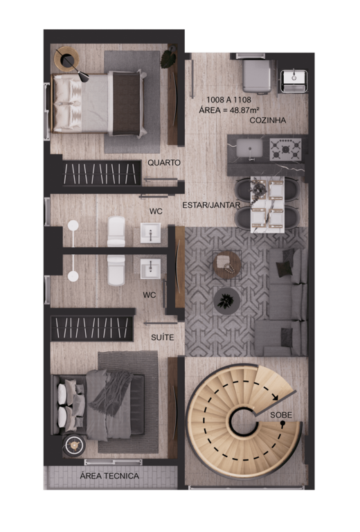 Planta 18 - 2 dorm 103,08m² - duplex - inferior