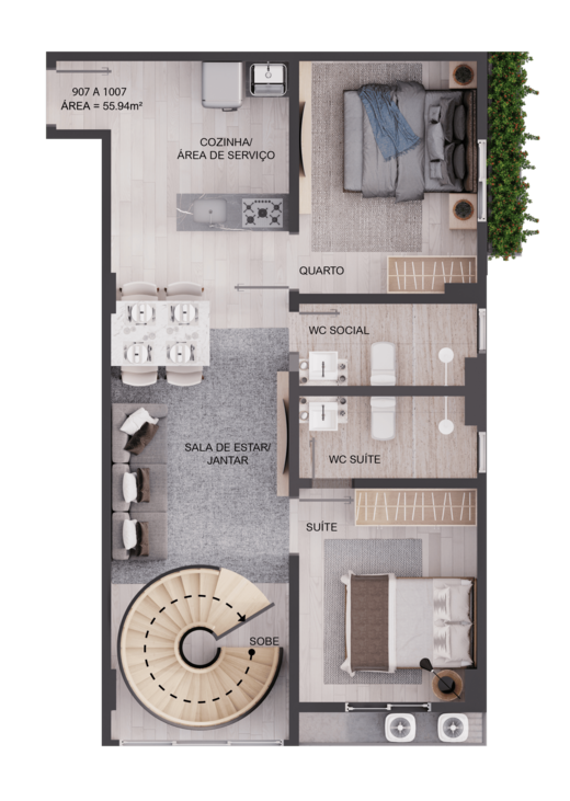 Planta 20 - 2 dorm 111,33m² - duplex - inferior