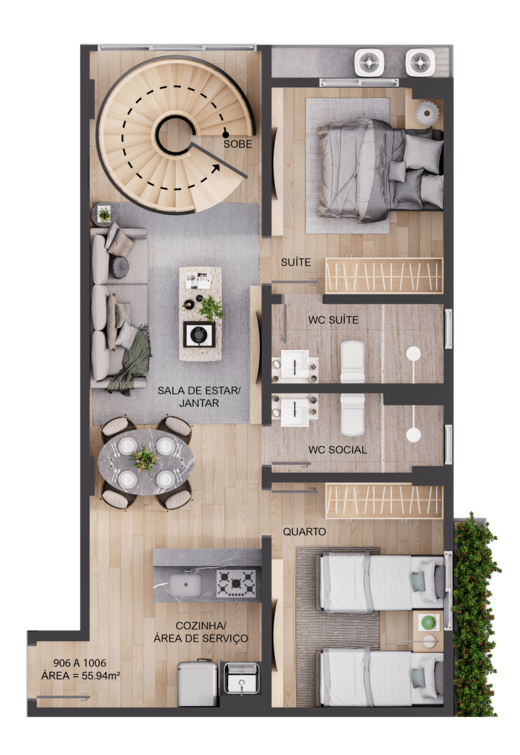 Planta 22 - 2 dorm 111,33m² - duplex - inferior