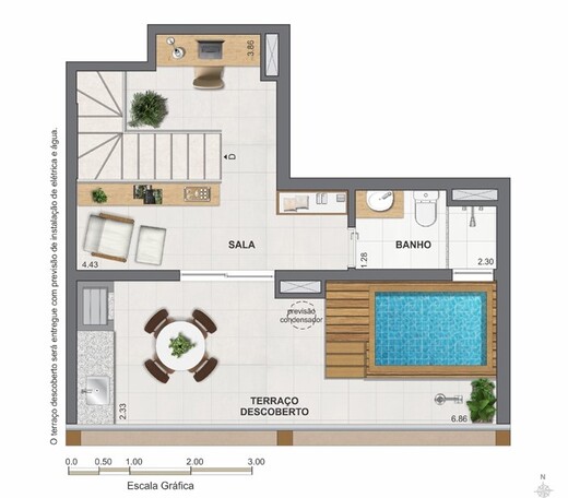 Planta 14 - 1 dorm 74,88m² - cobertura duplex - superior