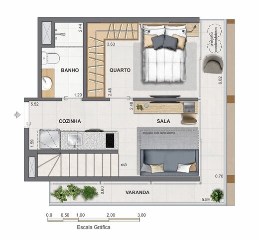 Planta 15 - 1 dorm 77,55m² - cobertura duplex - inferior
