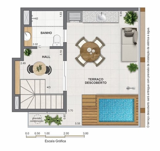 Planta 16 - 1 dorm 77,55m² - cobertura duplex - superior