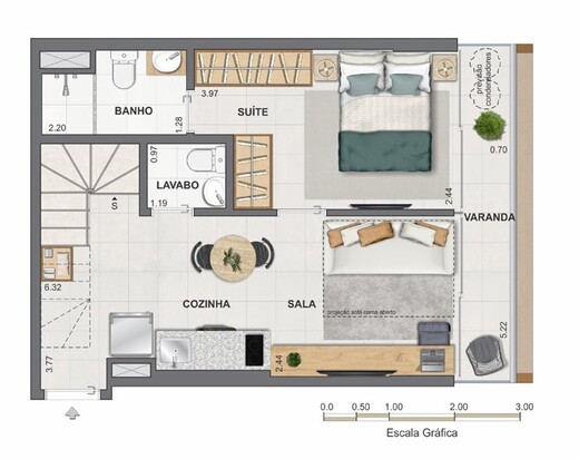 Planta 17 - 1 dorm 77,83m² - duplex - inferior
