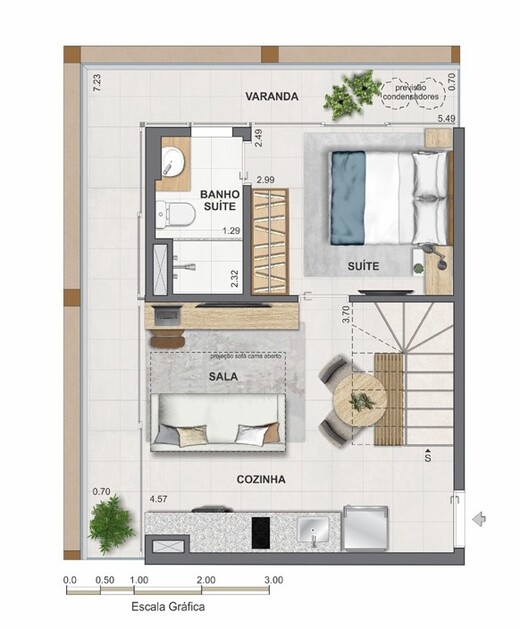 Planta 19 - 1 dorm 82,58m² - cobertura duplex - inferior