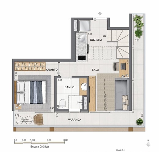 Planta 21 - 1 dorm 87,56m² - cobertura duplex - inferior