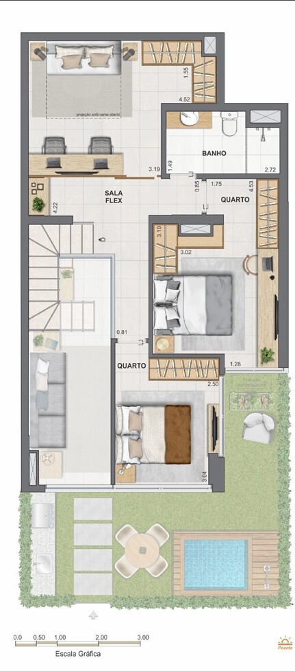 Planta 32 - 3 dorm 134,90m² - garden - superior