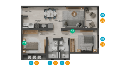 Planta 01 - 2 dorm 57,06m²