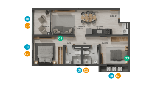 Planta 02 - 2 dorm 57,95m²
