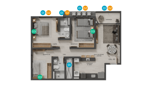 Planta 04 - 3 dorm 75,52m²