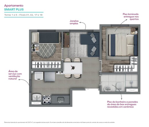 Planta 03 - 2 dorm 33,97m²