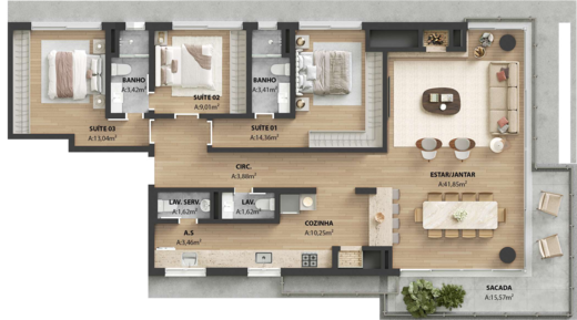 Planta 01 - 3 dorm 153m�