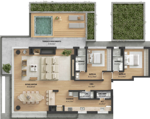 Planta 03 - 2 dorm 187m� - garden