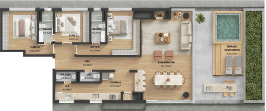 Planta 04 - 3 dorm 198m� - garden