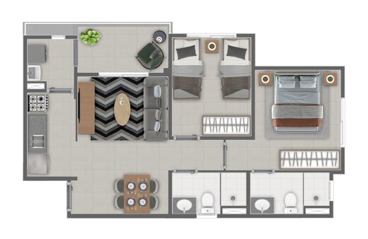 Planta 01 - 2 dorm 53m�