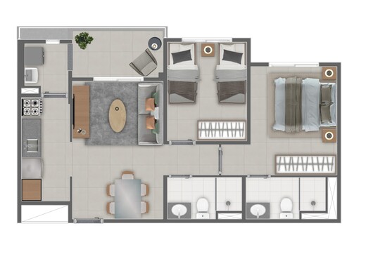 Planta 02 - 2 dorm 57m�