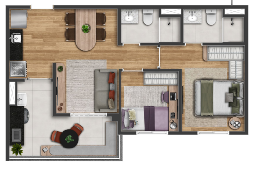 Planta 01 - 2 dorm 50m�