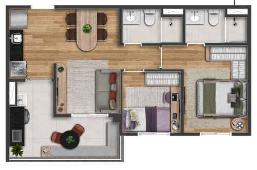 Planta 03 - 2 dorm 50m�