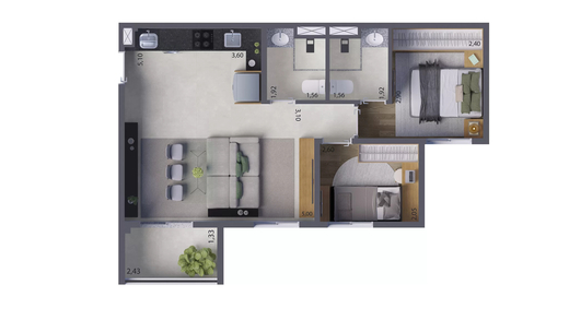 Planta 03 - 2 dorm 51m� - op��o