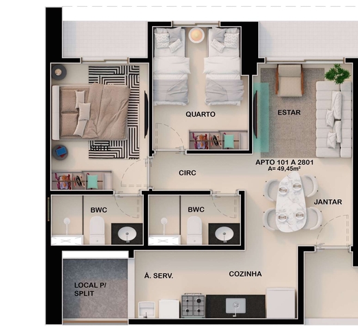 Planta 02 - 2 dorm 49,45m²