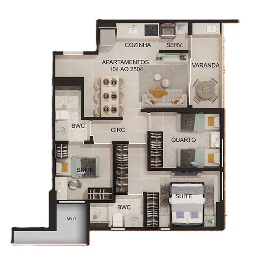 Planta 01 - 3 dorm 62m