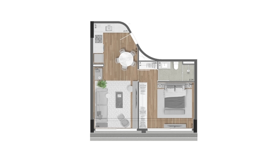 Planta 02 - 1 dorm 57m�