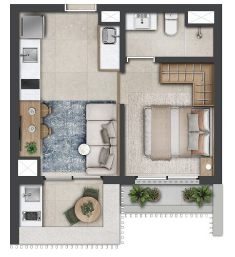 Planta 01 - 1 dorm 35m²