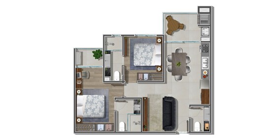 Planta 01 - 2 dorm 69,7m