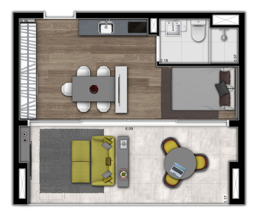 Planta 01 - 1 dorm 34m�