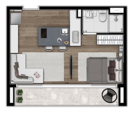 Planta 02 - 1 dorm 34m� - studio op��o